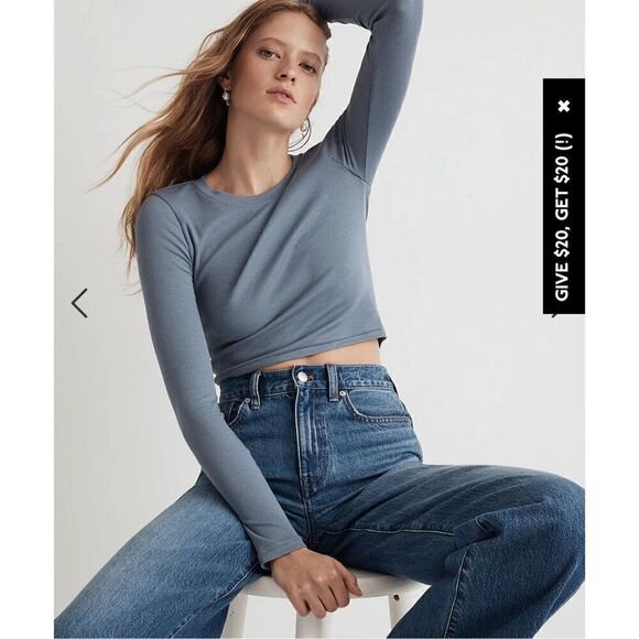 Madewell Tops - $45 Madewell Fine Ribbed Supercrop Crewneck Long-Sleeve Tee size Xxs m4